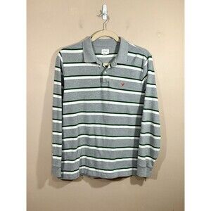 VTG American Eagle Mens Long Sleeve Striped Rugby Polo Shirt  XL Gray Preppy Y2K